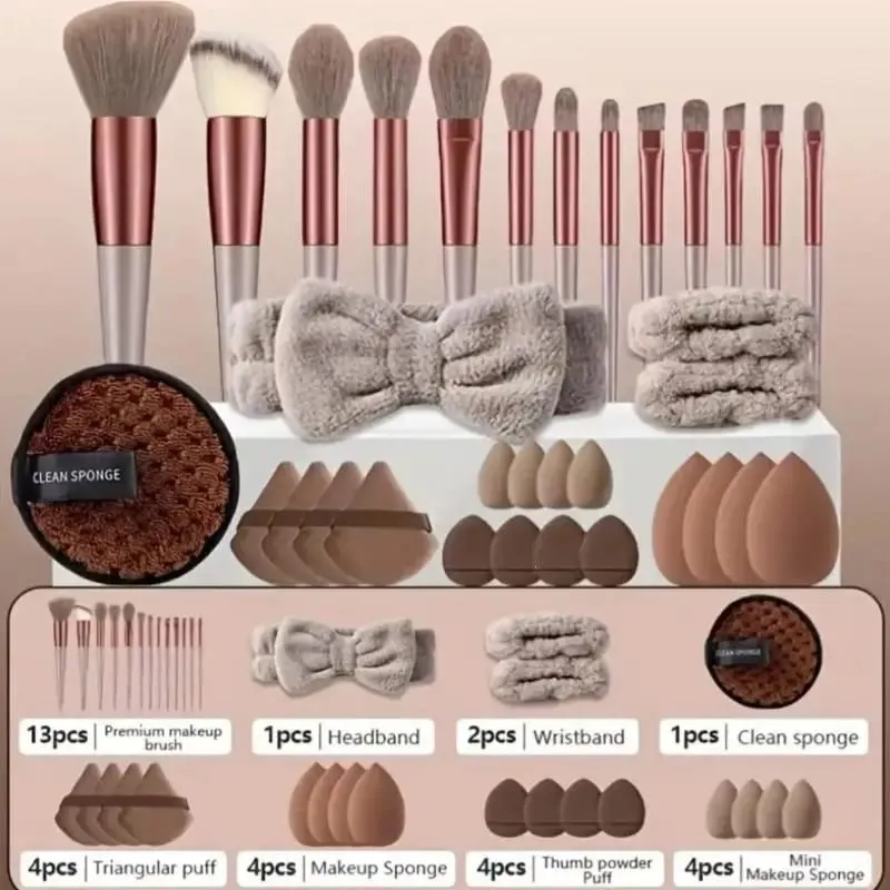 20 33Pcs Full Makeup Tool Set With Puff Brush Beauty Sponge For Makeup Applying And Removing Daily Use