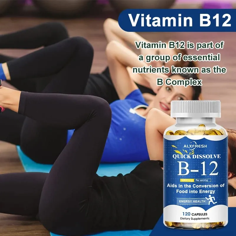 Vitamin B12 Capsules Support Cellular Anemia Energy Production Combat Fatigue Mental Health Mood Stability Maintain Nervous