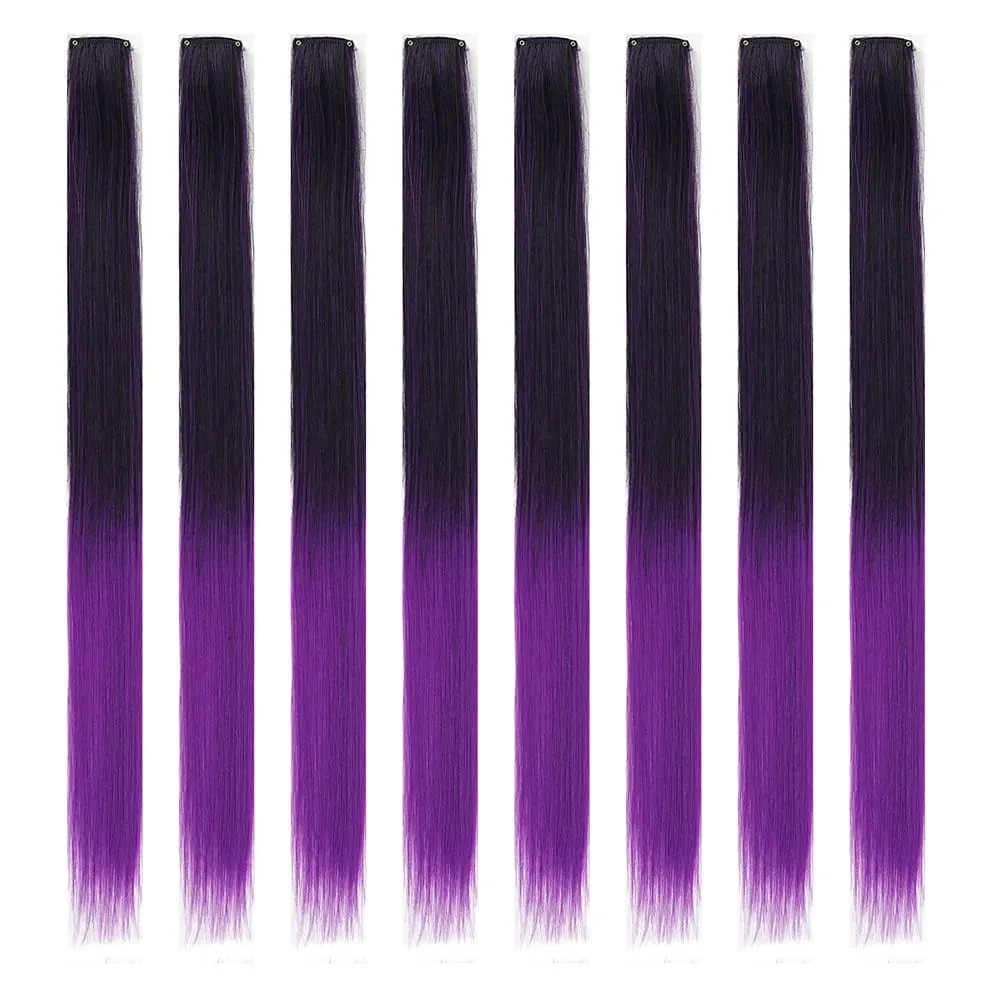 8pcs/pack Colored Party Highlights Clip in Hair Extensions for Girls 22 inches Multi-colors Straight Hair Synthetic Hairpieces — image 21