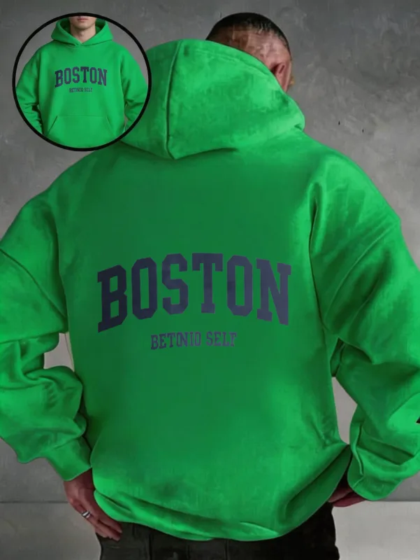 Oversized colorful hoodie, streetwear-style pullover, Boston Betonio back-print design, unisex casual wear, plus size. — image 9