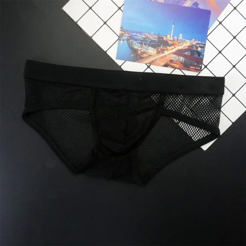 Plus Size Mesh Underwear Men Transparent Large Fishnet U Pouch Briefs Male Low Waist Solid Color Sexy Perspective Male Panties — image 9