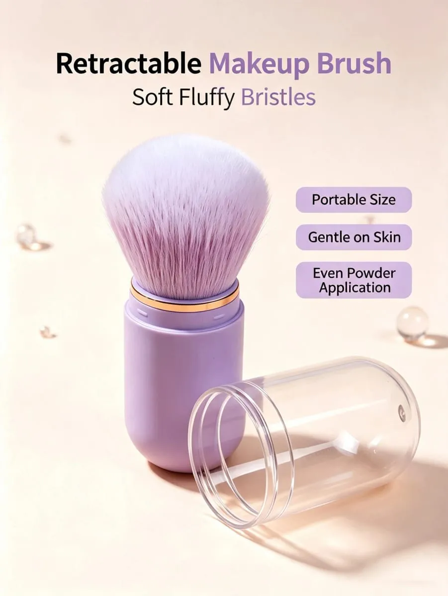Mini pincel de maquiagem retrátil de 1 peça Pincel de base de viagem multifuncional com tampa protetora Ferramenta de maquiagem portátil adequada para corretivo, blush, contorno, retoques em movimento e como presente — image 3