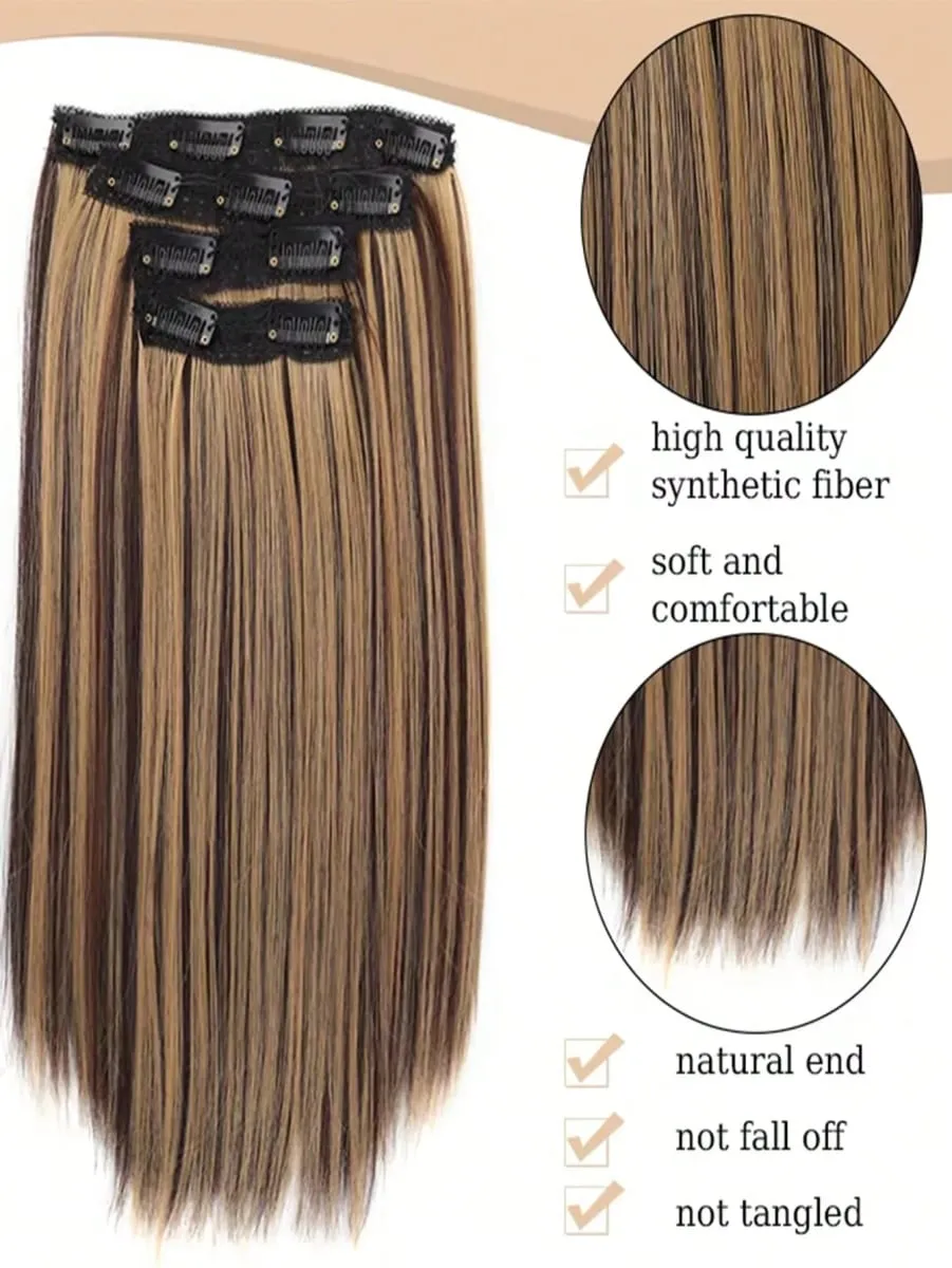 14Inch Synthetic Long Straight Hair Extension 4pcs/set Black Brown Blonde Adds Volume Hairpiece for Women — image 6