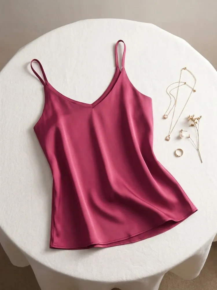 zjaiss Halter V Neck Basic White Cami 2026 Summer Spaghetti Strap Women Tank Top Sleeveless Satin Silk Tops Women'S Camisole