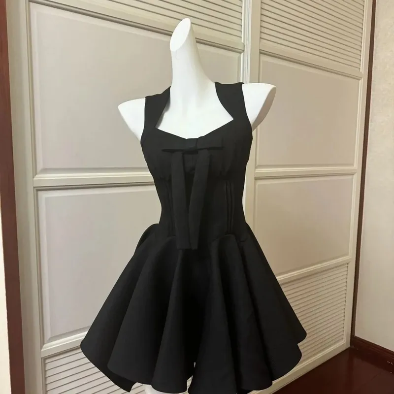 France Elegant Black Patchwork Long Strap Dress Sleeveless Party Style Women Gentle Y2k Vintage Bodycon Spring Summer 2026 — image 9