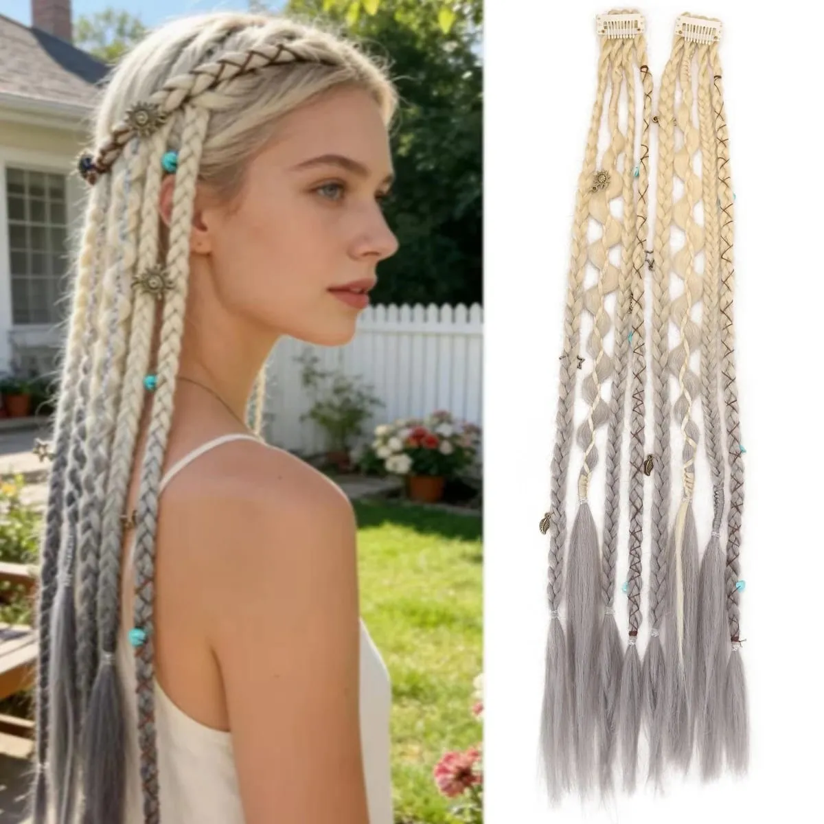 20 Inches Bohemia Clip in Hair Extensions Handmade Synthetic Weaving Clip-on Long Braid Fairy Hair Synthetic Hair Extensions