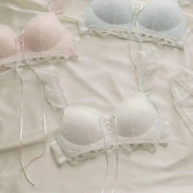 Japanese Kawaii Lingerie Set Small Chest Sweet Heart Print Wireless Bralette & Panty Set Comfortable Anti-Sagging Bra for Women — image 3