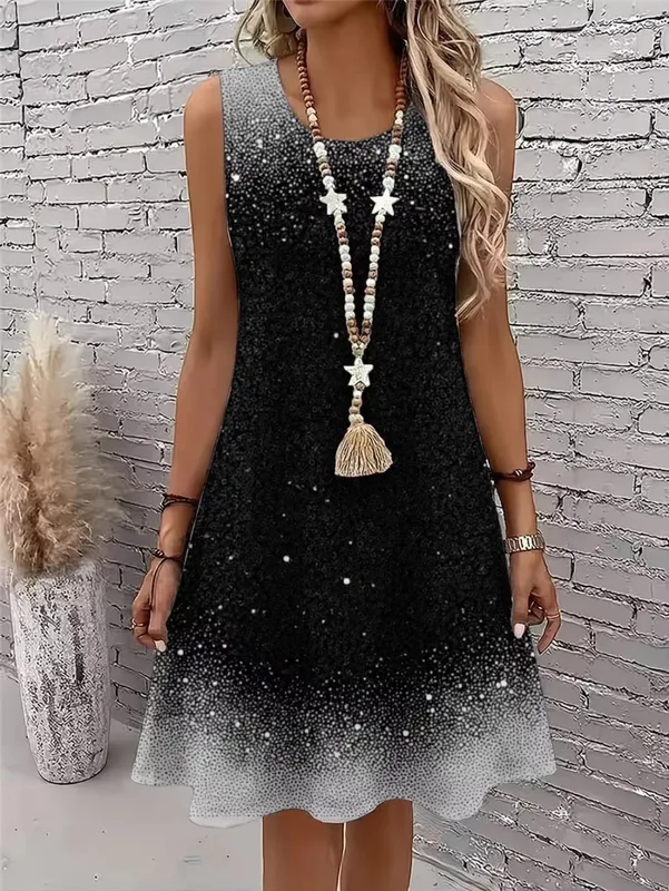 Women Fashion Tie-dye Mini Dresses Summer Sleeveless 3D Gradient Printed Street Ladies Dress 3XL Plus Size Loose Casual Dress — image 5