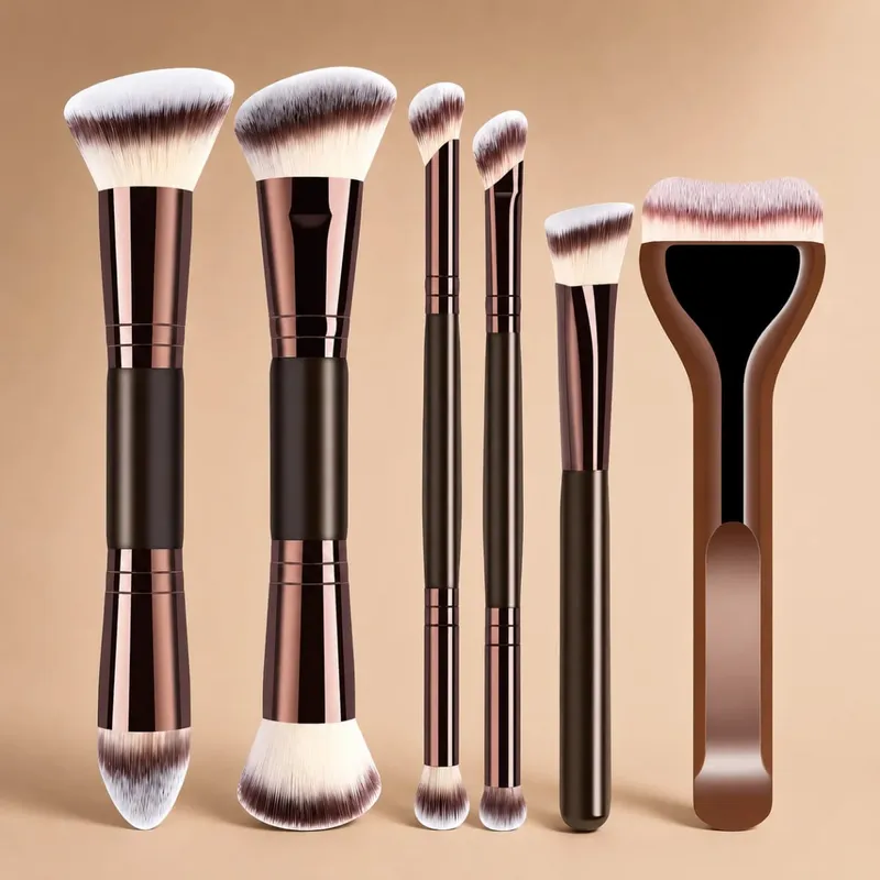 12dílná sada štětců na make-up se 6 plochými a kulatými štětci a 6 houbičkami na podkladovou pudrovou tvářenku a oční stíny