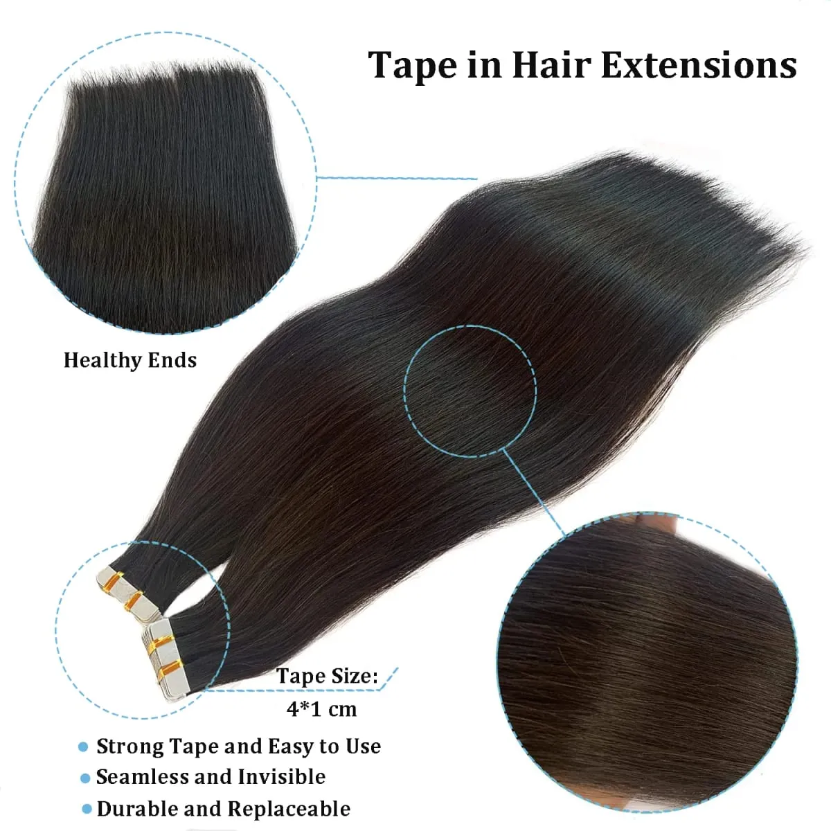 Straight Tape In Hair Extensions 100% Human Hair Blonde Brown Double Sided Adhesive Tape In Hair Natural Seamless Skin Weft — image 5