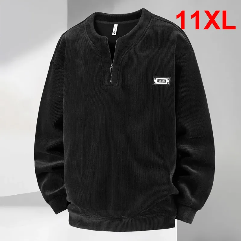 Extra Big Size Men's Sweatshirt Half Zip Pullover Corduroy Fleece Plus Large 6xl 7xl 8xl 9xl 10xl Autumn Winter Warm Casual Top