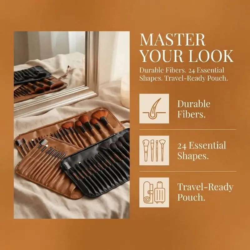 Professional 24Pcs Beauty Brush Set Includes All Makeup Brushes with Organizer Bag for Personal and Travel UseHot