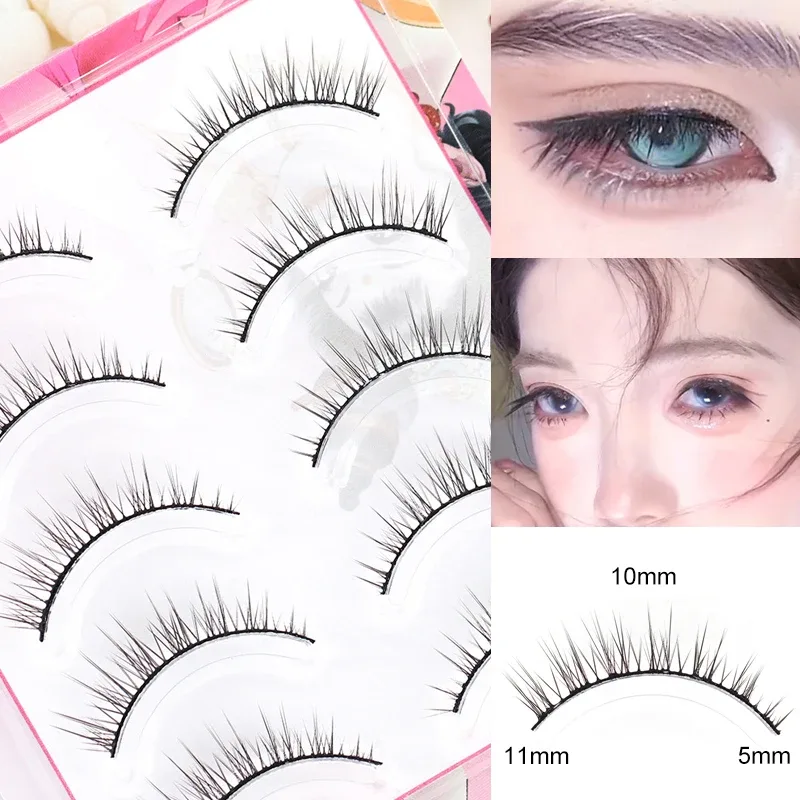 5 Pairs Baby Straight Lashes Hard Band False Eyelashes Natural Fish Tail Design for Cosplay Daily Makeup manga eye lashes — image 6
