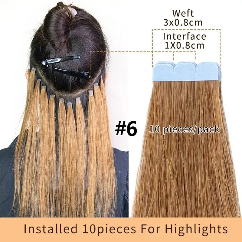 Human Hair Mini Tape In Extensions Skin Weft Machine Remy Natural Tape In 10pcs For Side Tape On Hair 12-24 Inch
