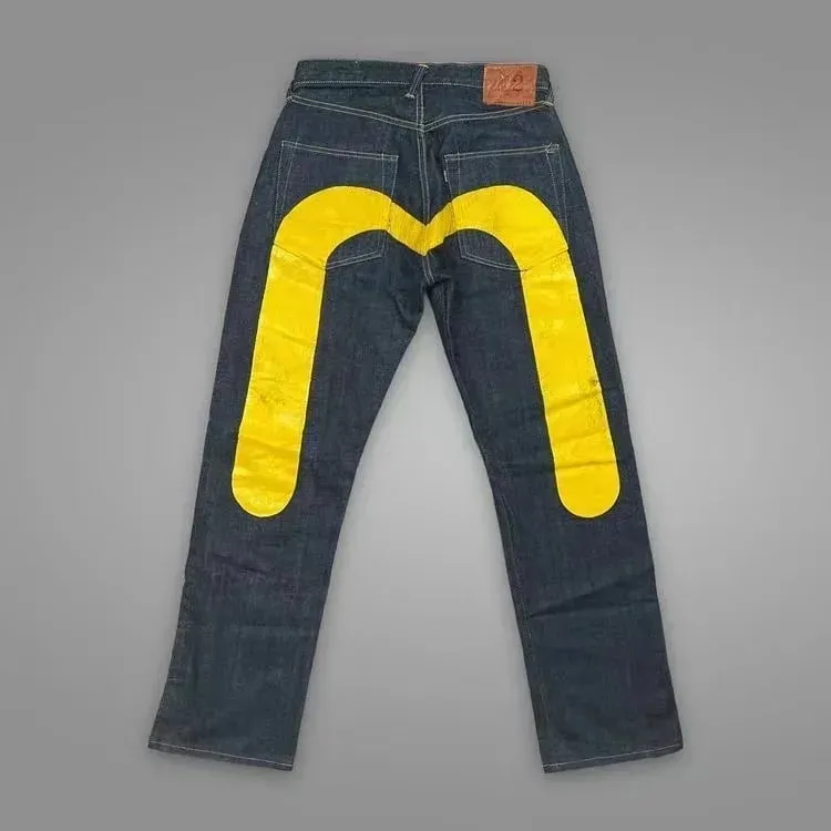 Vaqueros negros de pierna recta para hombre, pantalones ajustados holgados con costuras amarillas, estampado de dados en 3D, diseño artístico, tendencia única, novedad de 2025