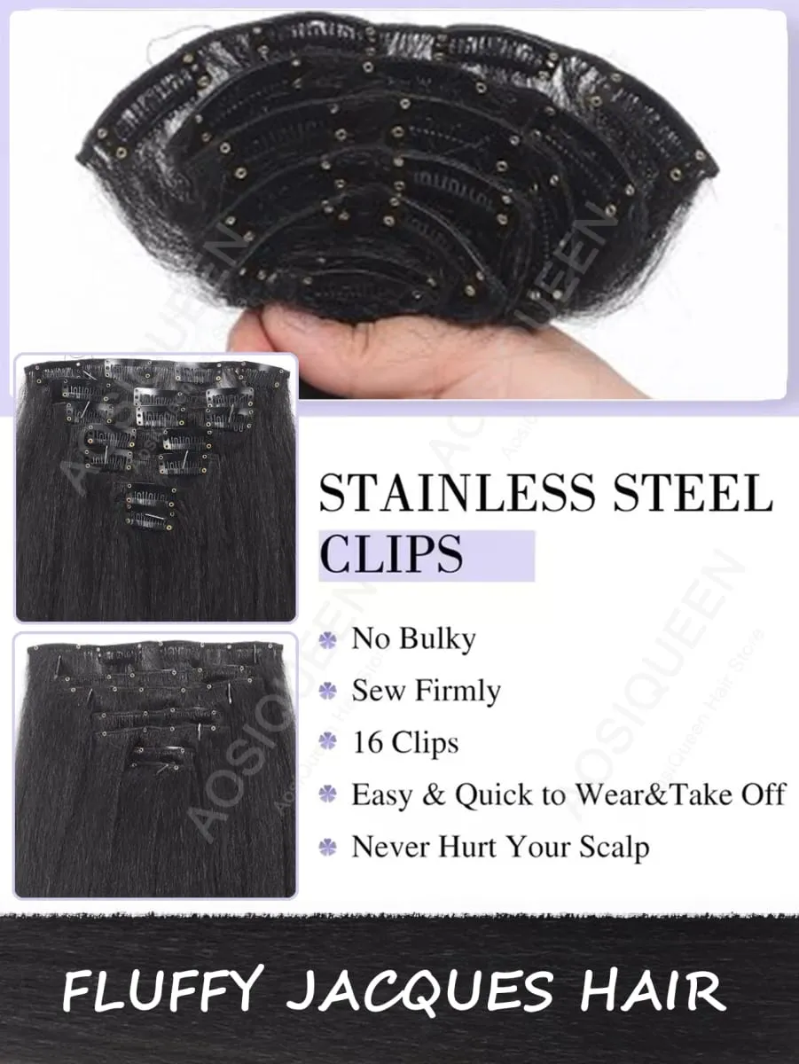 Synthetic 14/18/24inch Hair Yaki Clip In Hair Extensions Yaki Straight 7Pcs/set 16Clip-In Hairpieces For Black Women — image 5