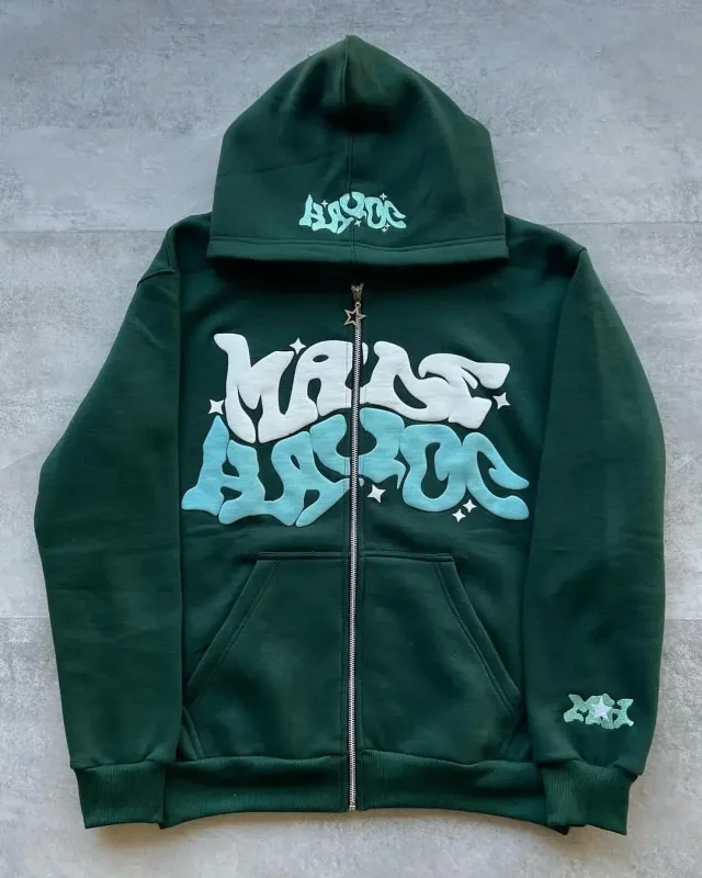 Zipper hooded sweatshirt with retro American letters suitable for men and women wearing Y2K jacket autumn/winter cardigan — image 12