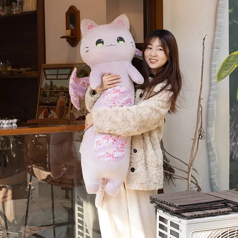 Cuscini per il corpo di gatti carini da 60 cm Gatto in fiore di ciliegio con ala di pipistrello Peluche Kawaii Morbido cuscino per dormire Cuscino per ragazza Regalo di compleanno — image 9
