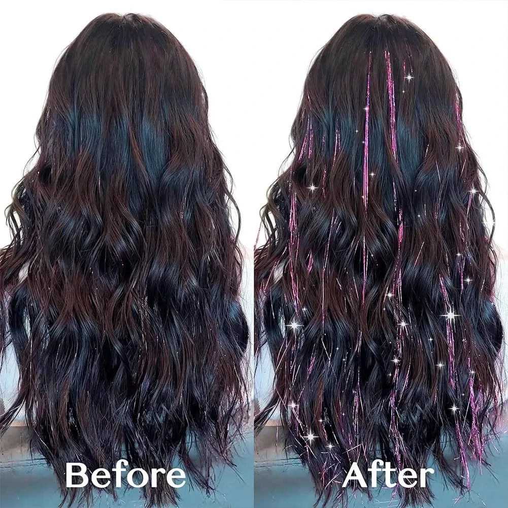 Clip in Hair Tinsel 12Pcs Purple Glitter Hair Extensions Synthetic Shiny Metallic Hair Strands Fairy Hair Tinsel Clip On Hair — image 3