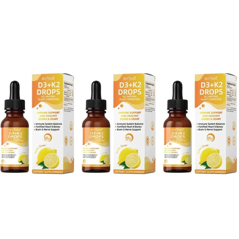Vitamin D3 K2 Liquid Drops Calcium Absorption and Bone Support 1000 IU D3 with K2 Lemon Flavor 60 ml 30 Servings — image 9
