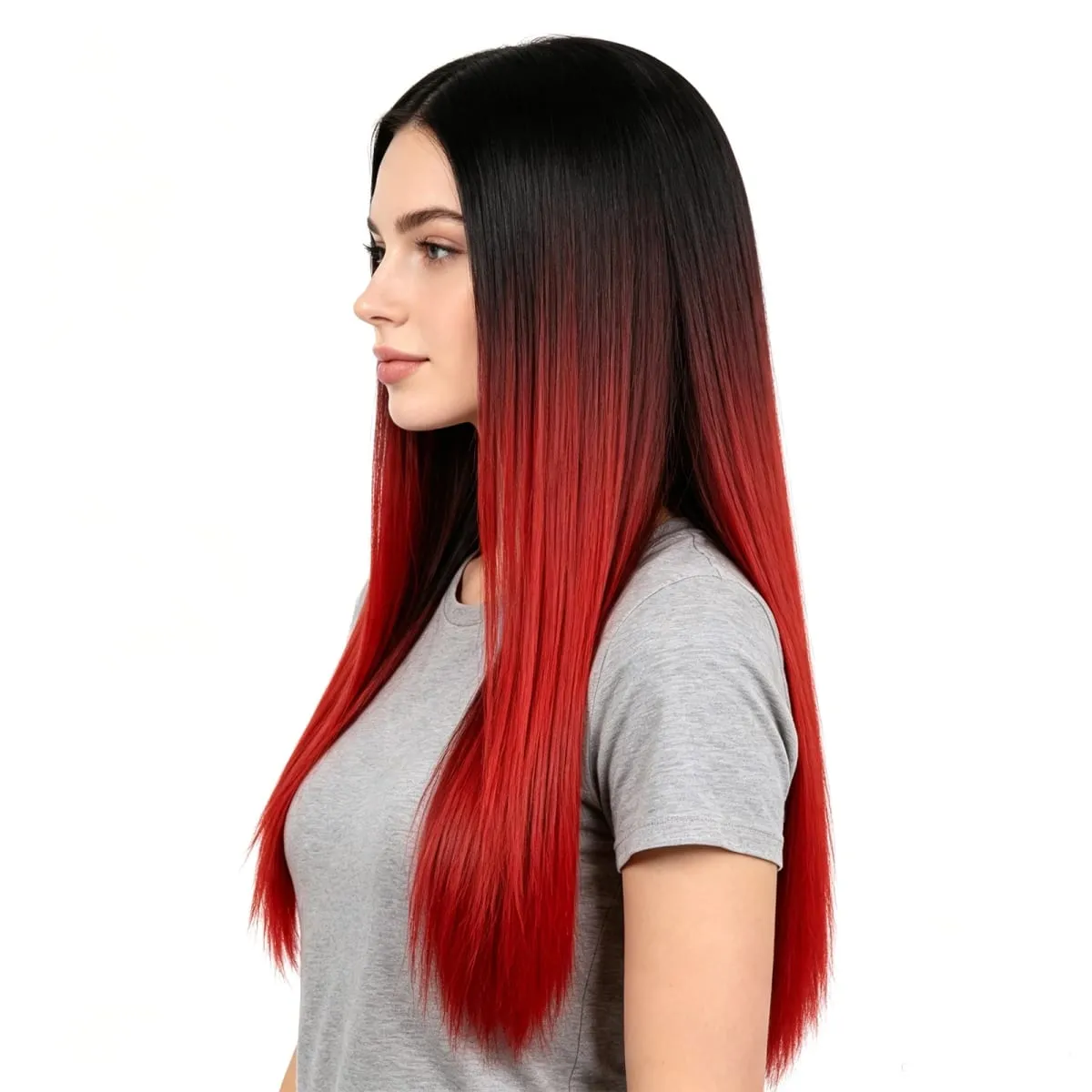One Piece Clip In Hair Extension U-Shaped With 4 Clips Straight Black Brown Ombre Synthetic Hairpiece Wigs For Women Daily Party