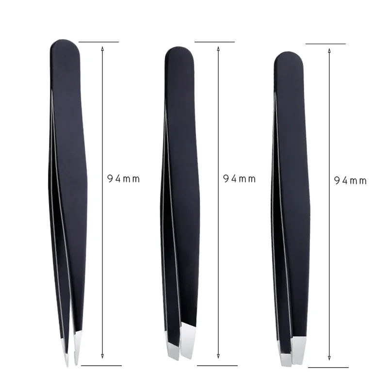 DUcare Professional Tweezers for Eyebrows Lash Twizzer Stainless Steel Eyelash Extension Classic Slant 3pc Hair Removal Tweezers