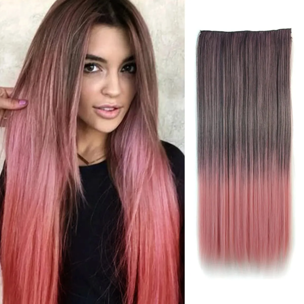 Zolin Straight Hair Clip In Hair Extension Rainbow Colorful Ombre Color One Piece With 5Clips Synthetic Cosplay Hairpieces — image 3