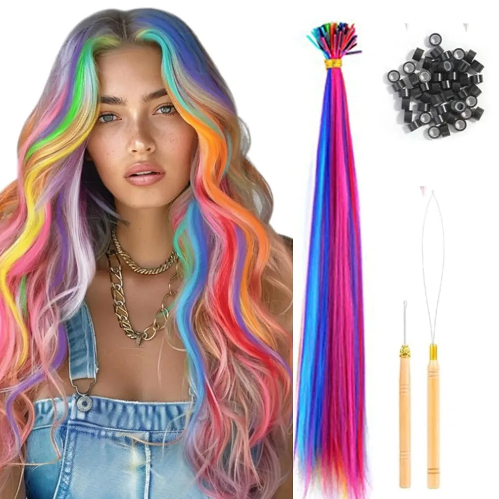 50 Pcs Hair Feathers with Hair Extension Tools Long Straight Synthetic Hair Feather Extensions Kit with Beads for Women Girls — image 12