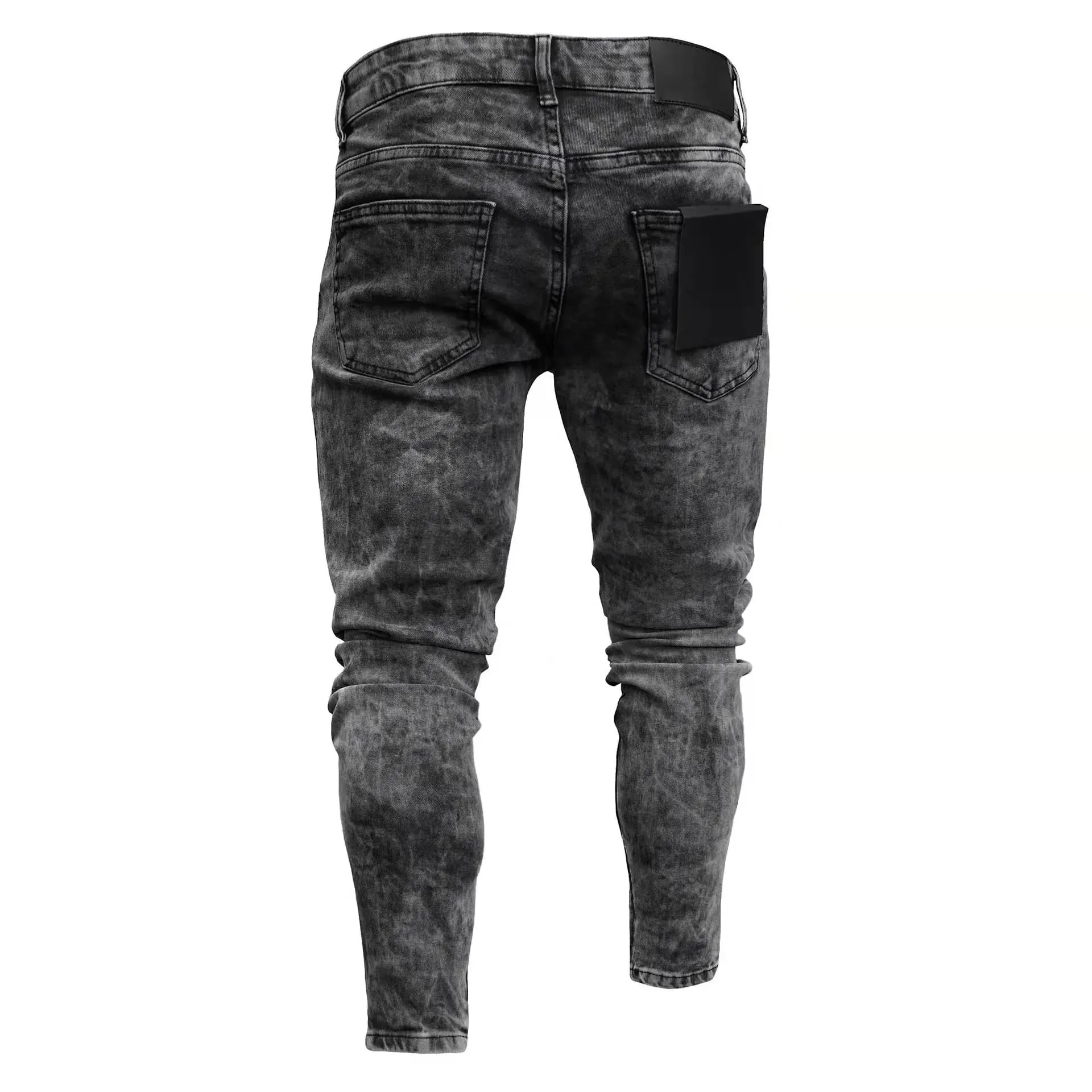 Denim Pant Men Jeans Vintage Pencil Pants High Waist Distressed Hole Skinny Trousers Zipper Hem Y2k Streetwear Splice Casual — image 4