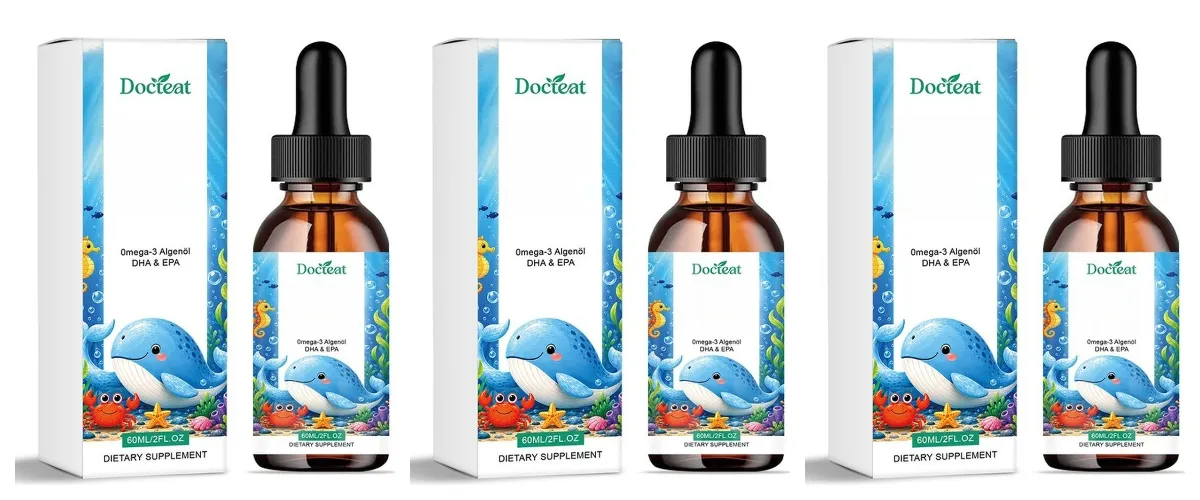 Docteat زيت طحالب أوميغا 3 نباتي من DHA EPA قطرات سائلة لصحة الدماغ للأطفال، نباتي غير معدّل وراثيًا، تغذية يومية برتقالية، 60 حصة — image 8
