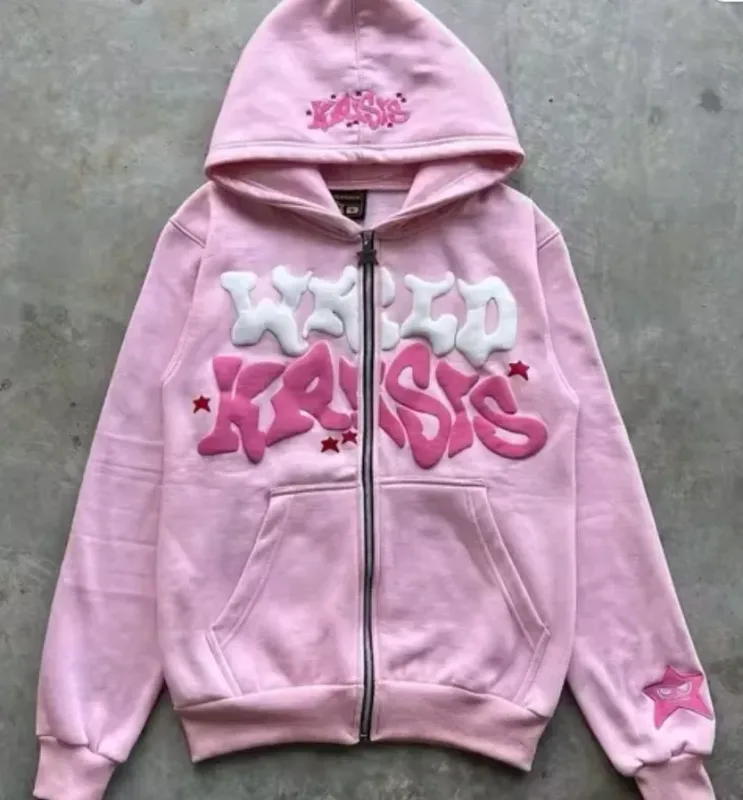 Zipper hooded sweatshirt with retro American letters suitable for men and women wearing Y2K jacket autumn/winter cardigan — image 6