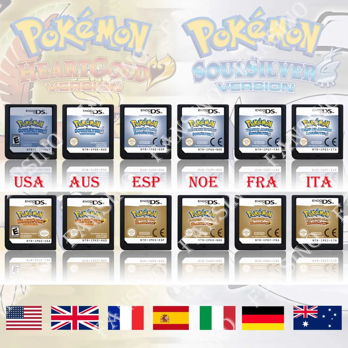 (USA EUR AUS NOE ESP FRA ITA) Pokemon HeartGold SoulSilver Version High Quality Authentic 1:1 Replica DS Video Game Cartridge — image 1