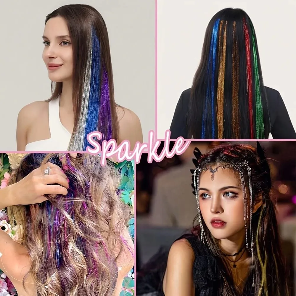 Clip in Hair Tinsel 12Pcs Purple Glitter Hair Extensions Synthetic Shiny Metallic Hair Strands Fairy Hair Tinsel Clip On Hair — image 6