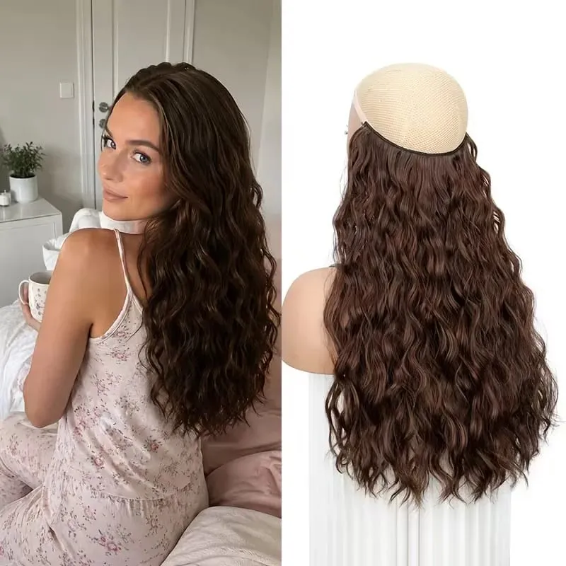 18Inch Synthetic Invisible Fish Line Hair Extensions Long Curly Wavy High Temperature Fiber Hairpiece for Women Daily Party — image 9