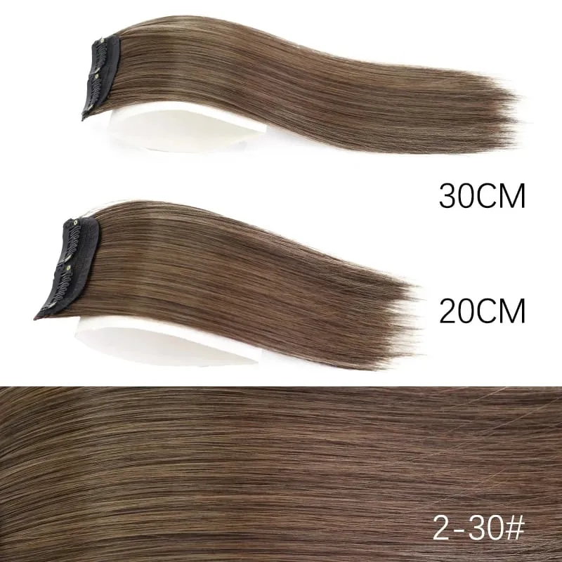 Sintetik 20sm/30sm Pad Lurus Tidak Kelihatan Klip Dalam Satu Keping Sambungan Rambut Penutup Sisi Atas Potongan Rambut Gebu Untuk Wanita