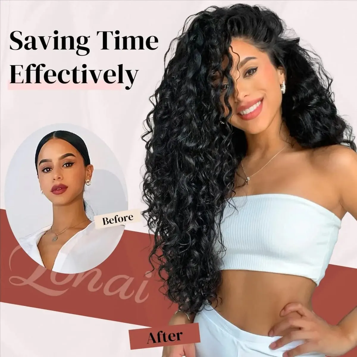 Clip sintetica a onda profonda da 24 pollici nelle estensioni dei capelli 7 pezzi / set 140g capelli finti testa piena parrucchino clip ricci capelli per le donne