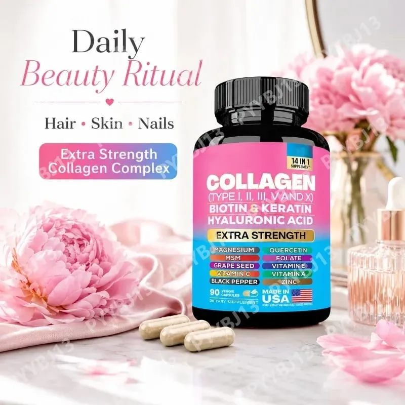 Collagen Biotin Keratin Hyaluronic Acid Capsules Extra Strength with Vitamins A C E and Zinc Skin Health 90 Capsules