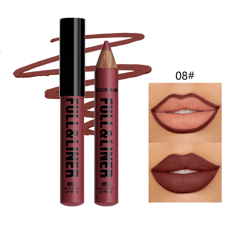 Matte Lip Liner Son Môi Bút Gỗ Có Thể Cắt Kẻ Viền Môi Lâu Dài Không Dính Vào Cốc Không phai màu