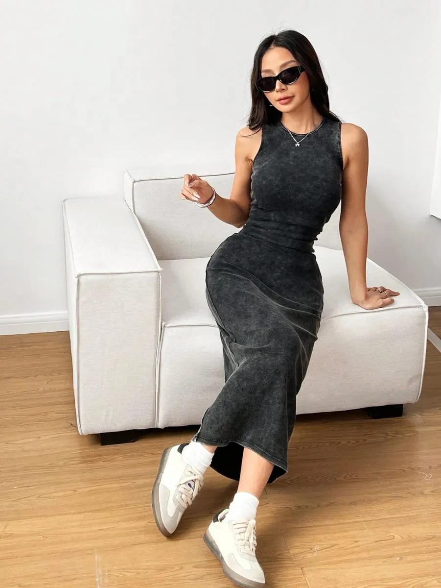Women's Summer Round Neck Pleated Bodycon Casual Cami Dress Holiday Outfits Summer Dresses for Women — image 5