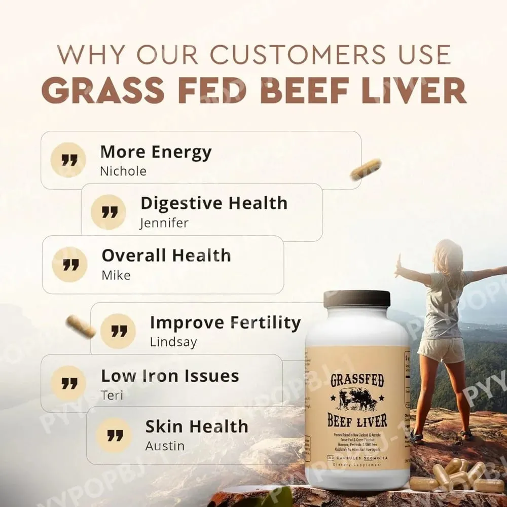 Grassfed Beef Liver Capsules 500mg Each Pasture Raised Bovine Liver Supplement Non GMO 180 Capsules — image 6
