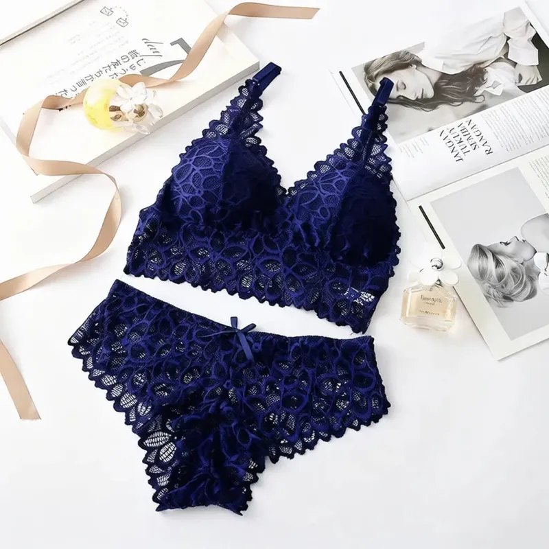 สไตล์ฝรั่งเศสลูกไม้ชุดชั้นในไร้สาย Bra กางเกงเซ็กซี่ Breathable ถ้วยบางชุดชั้นในสบายรวบรวม Intimate Wear — image 8