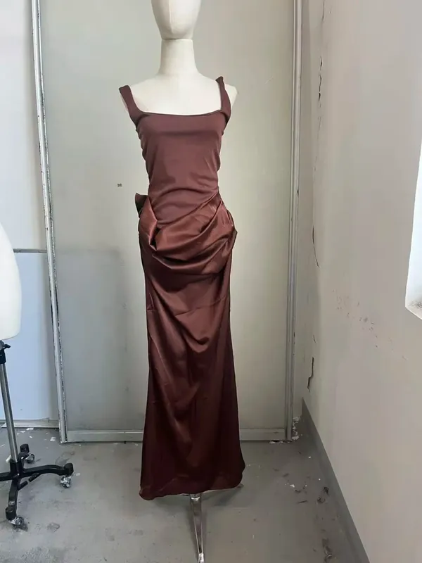 Women Pleated Sleeveless Maxi Dress Summer Solid Slim Fit Square Neck Corset Style Dresses Flady Fashion Evening Party Gowns — image 11