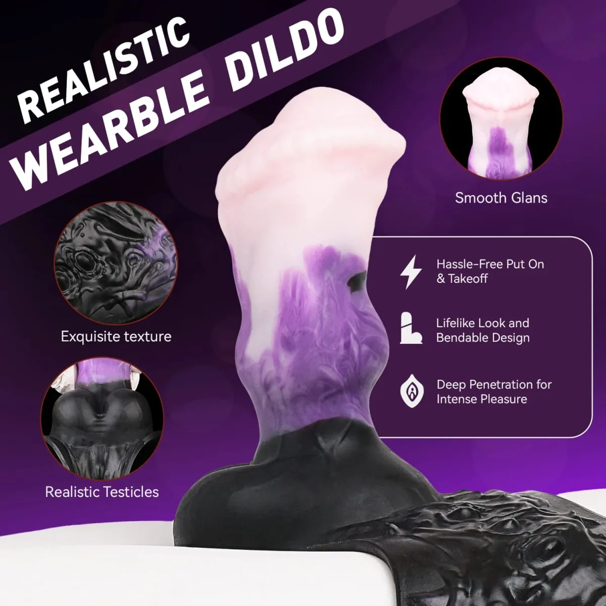 3D Horse Penis Shaped Wearable Cock Sleeve Gradient Color Skin-Friendly Liquid Silicone Adult Couple Intimate Sex Toys — image 3