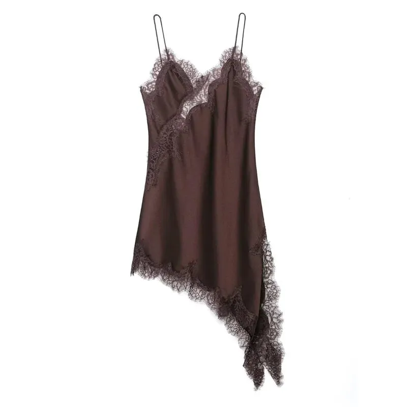 Summer New Fashion Women's Dresses Satin Lace Slip Sexy Asymmetrical Hem Nightgown Casual Party Dresses Wear Y2k Clothes