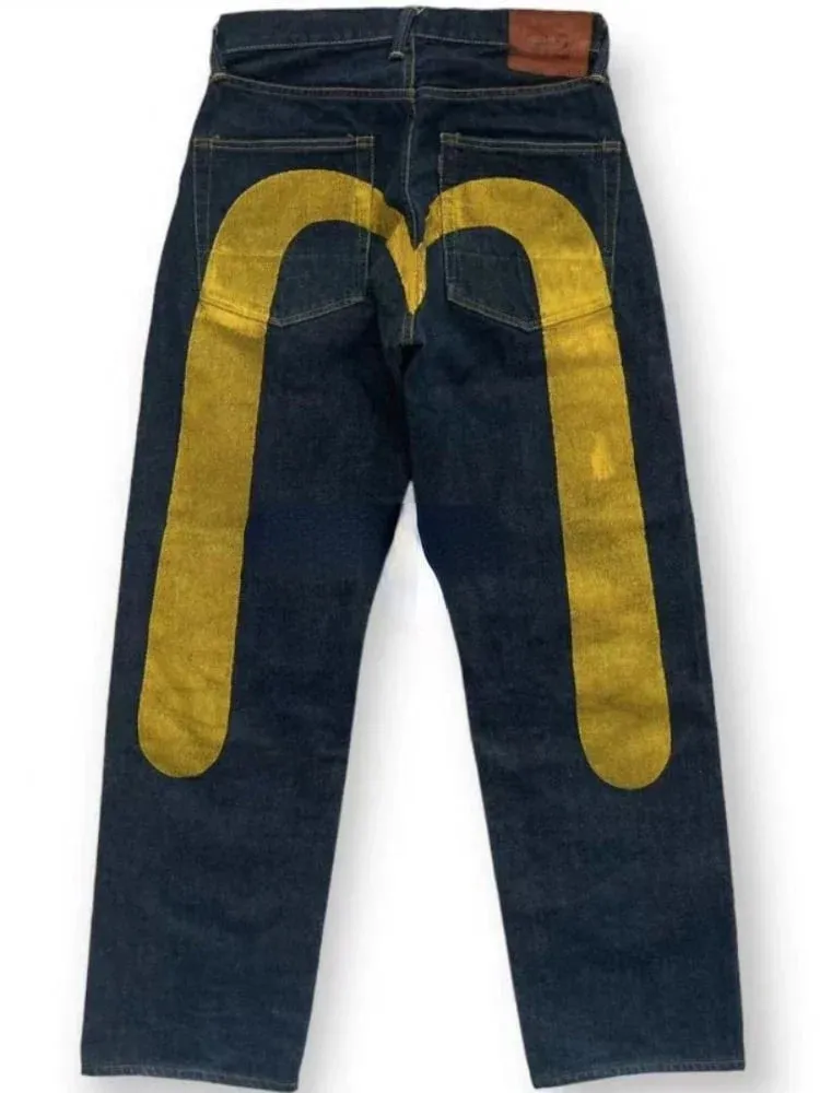 Vaqueros negros de pierna recta para hombre, pantalones ajustados holgados con costuras amarillas, estampado de dados en 3D, diseño artístico, tendencia única, novedad de 2025