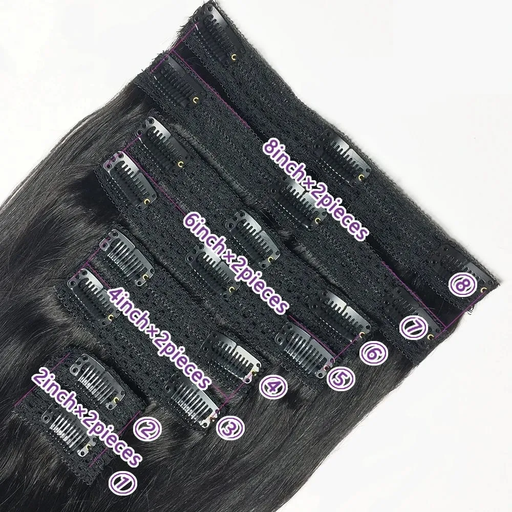 Clip Ins Straight Seamless Brazilian Human Hair Extensions 10A Brazilian Virgin Human Hair 8 Pcs Clip In Extensions 120G/Pack — image 4