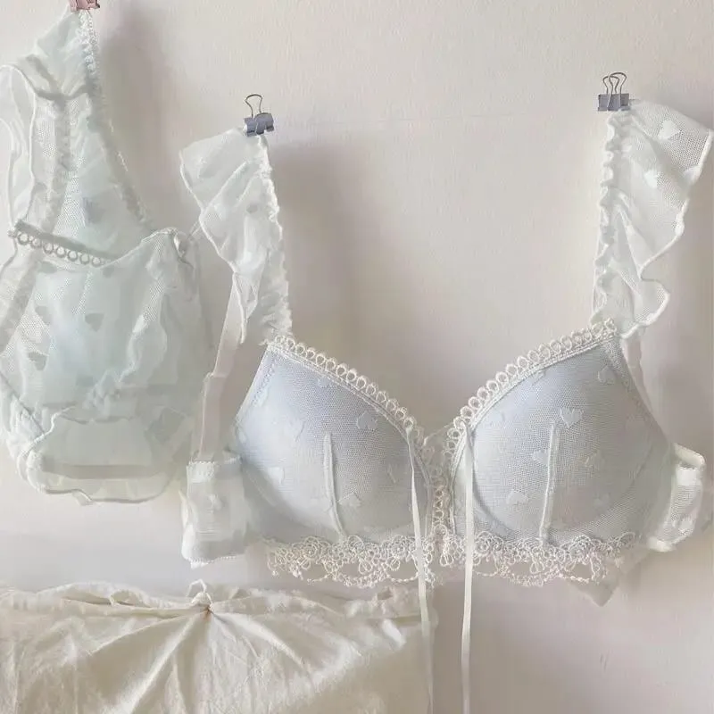 Japanese Kawaii Lingerie Set Small Chest Sweet Heart Print Wireless Bralette & Panty Set Comfortable Anti-Sagging Bra for Women — image 2