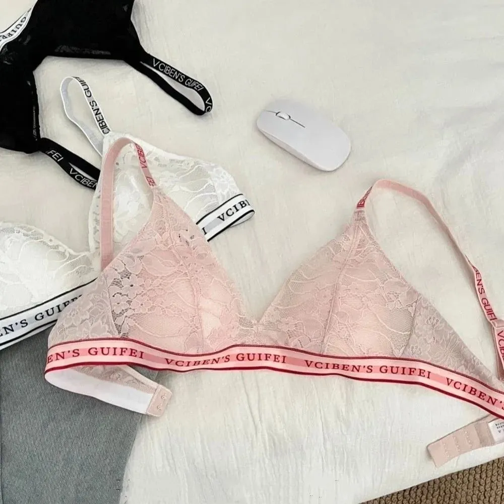 Fashion Letter Design Lingerie Set Deep V Wireless Women Underwear Suit Color Blocking Lace Bra Panties Set Gift — image 2