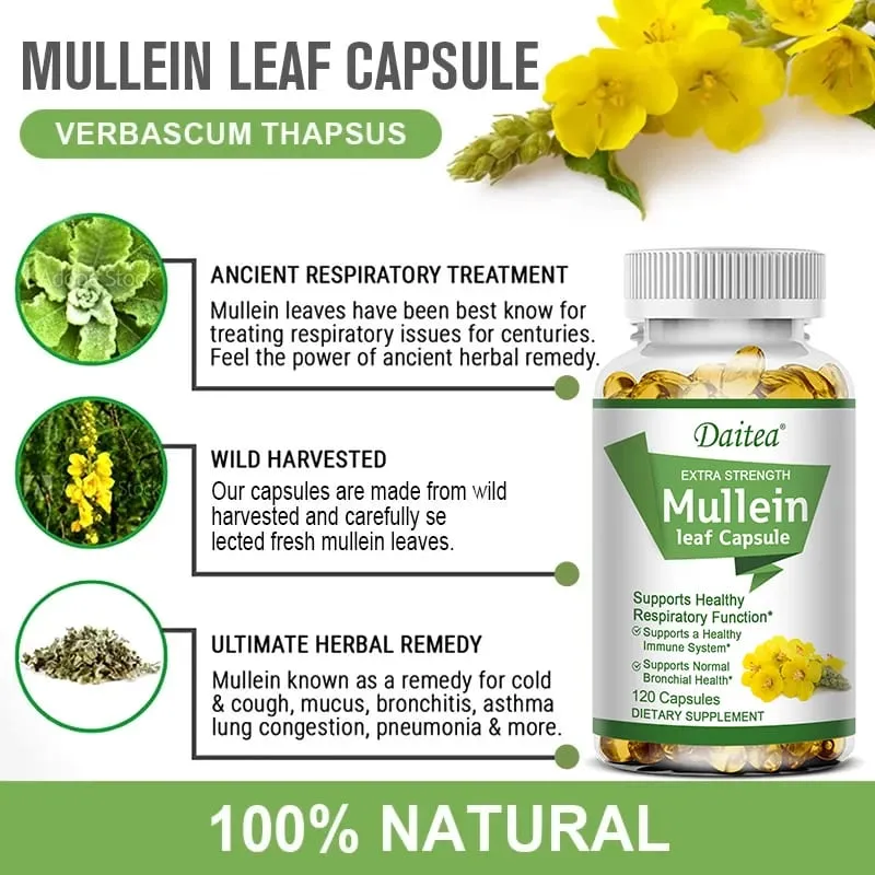 Mullein Extract Capsules Suitable For Lung & Bronchial Cleanse for Smokers - Respiratory Health Support Gut Health — image 4