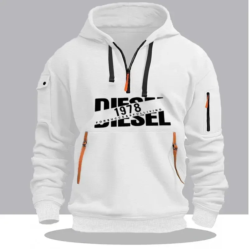 Men Casual Hooded Collar Drawstring Hoodies Sweatshirts Long Sleeve Shirts Outdoor Streetwear Lightweight Zipper Design Pullover — image 5